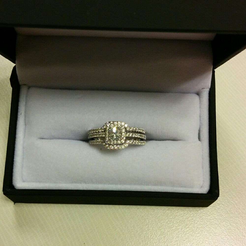 Silver White Sapphire Bridal Set sz 6 3/4